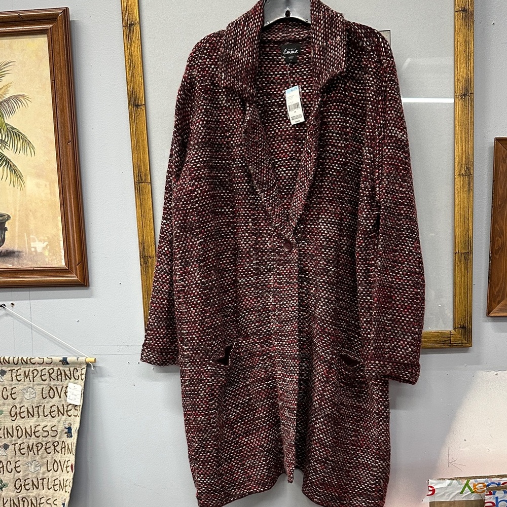 Simply Emma Maroon and Black Knit Cardigan
